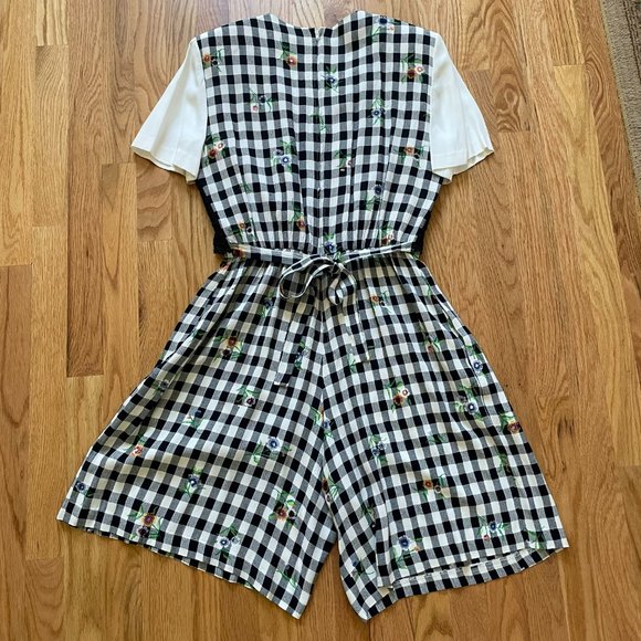Vtg 80’s Black & White Floral Check Women’s One-Piece Romper by Allison-Che Sz 8 - Picture 3 of 11